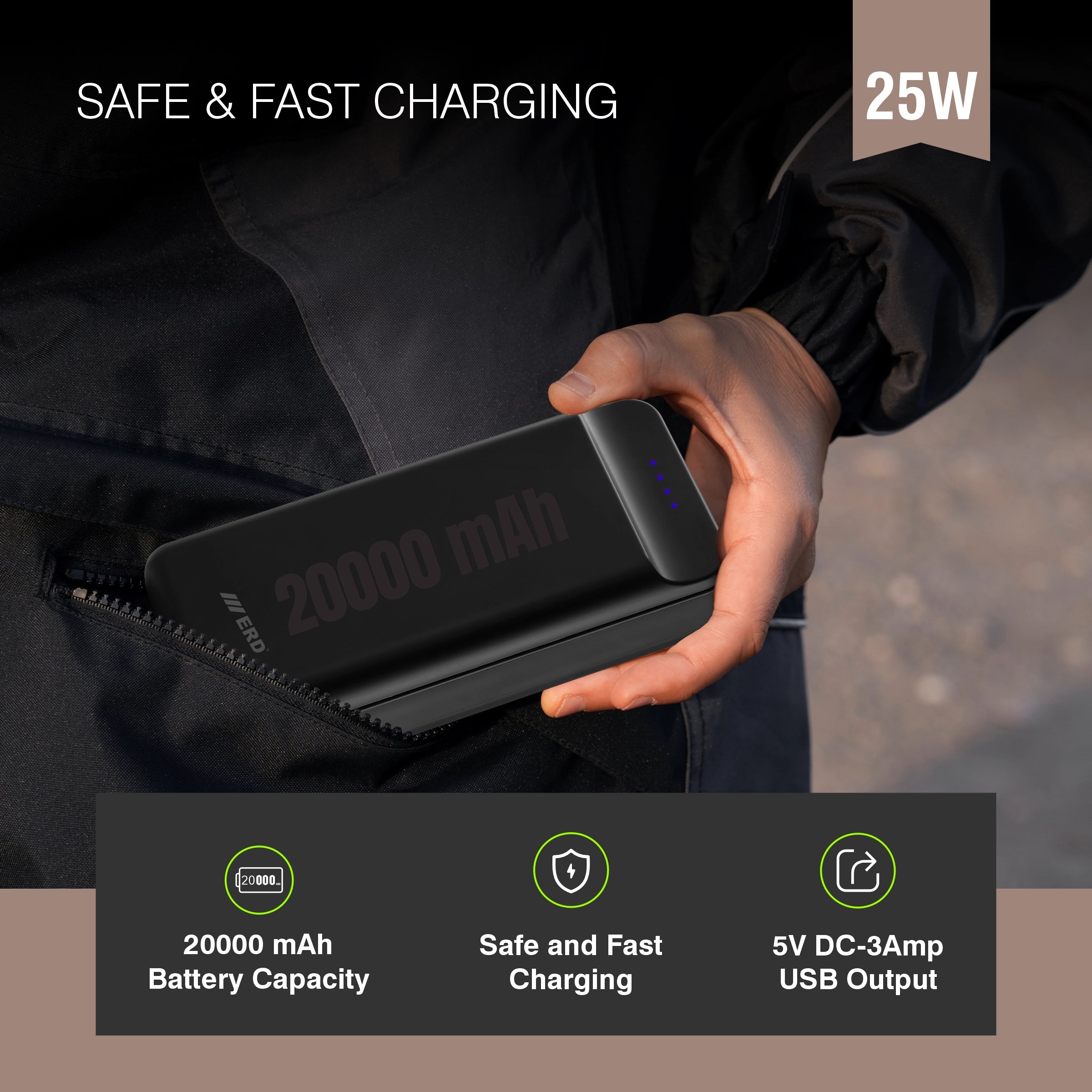 ERD PB-140 POWER BANK 20000MAH BLACK 25W